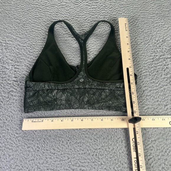 Lululemon Sport Bra Womens 6 Green Printed Front Zip Athletic Cool To Street Bra - Picture 7 of 8